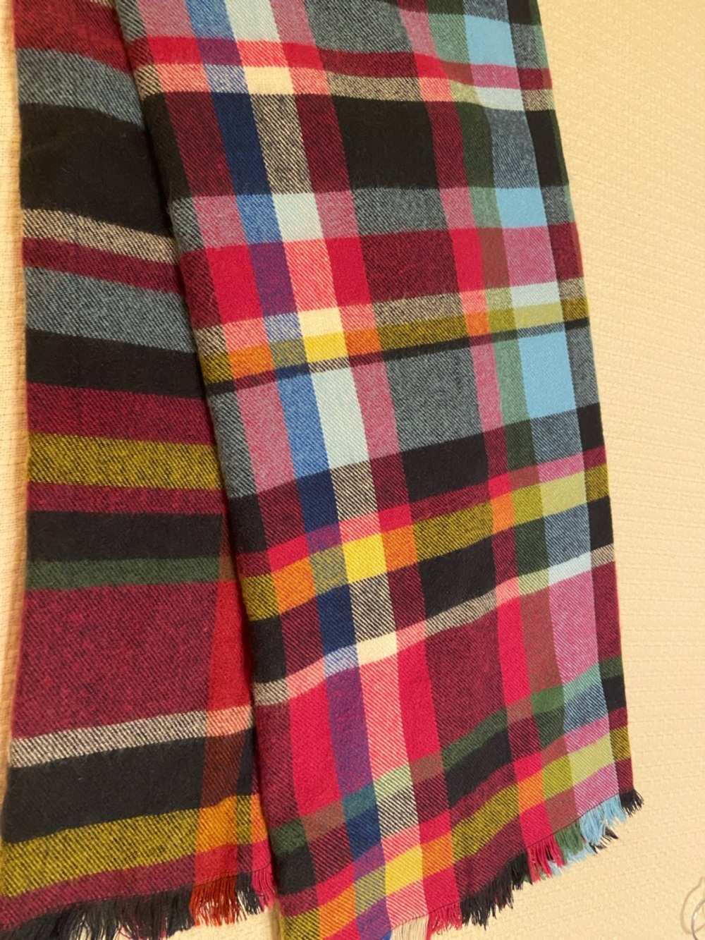 Soft Surroundings Multicolor Plaid Scarf in Red, Blue, Yellow, Green